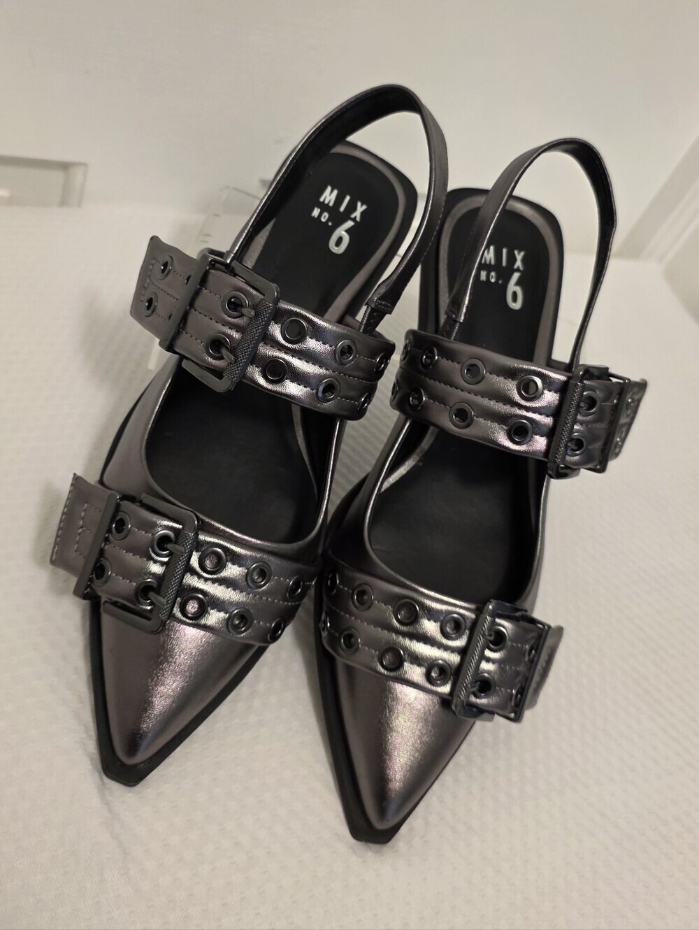 EUC Mix No. 6 Sybel Metallic Gunmetal Pointed Slingback Flats Size 9, Stylish